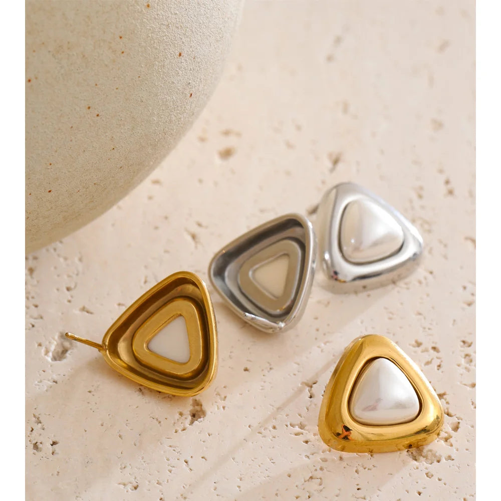 Margot Triangle Pearl Stud Earrings