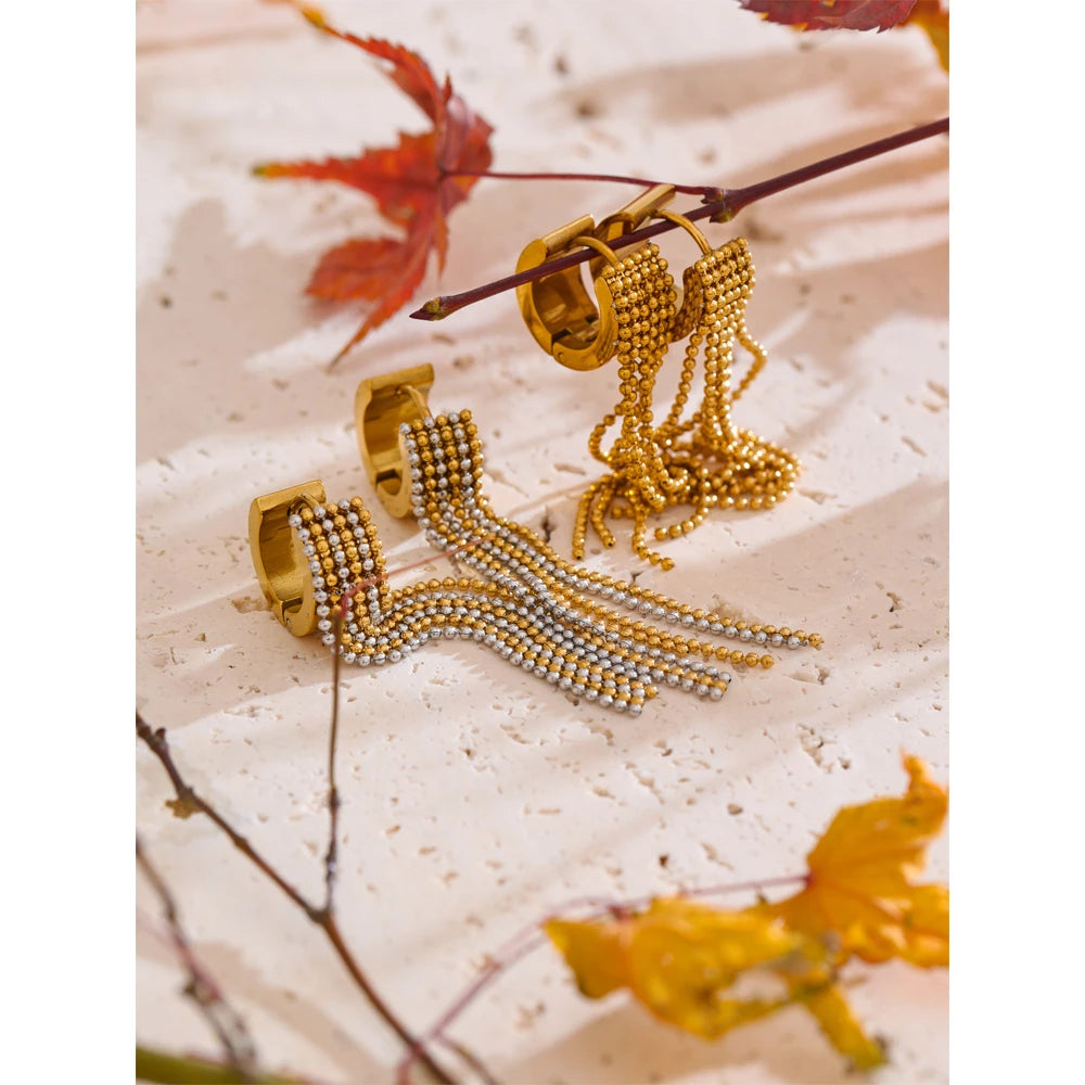 Solène Gold Tassel Huggie Earrings