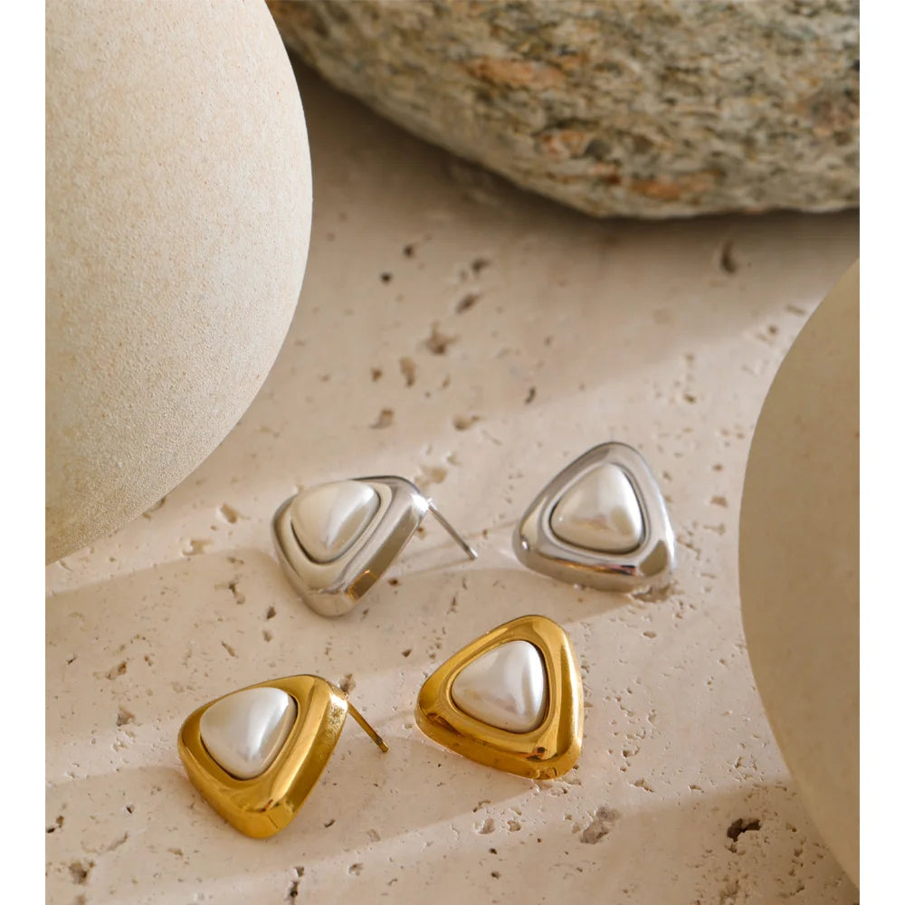 Margot Triangle Pearl Stud Earrings