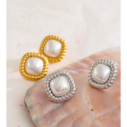 Bianca Cushion Pearl Stud Earrings