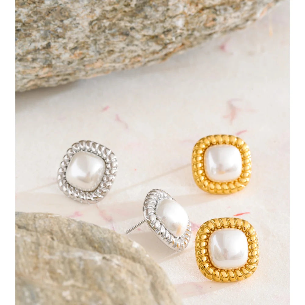 Bianca Cushion Pearl Stud Earrings
