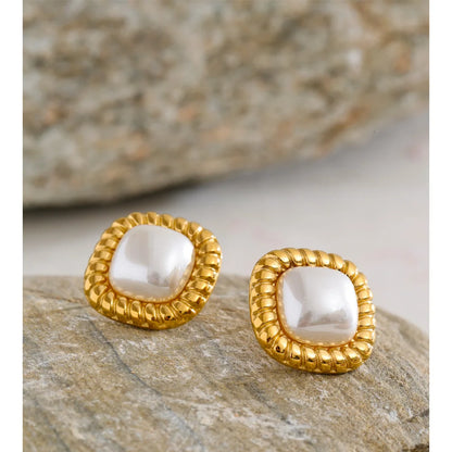 Bianca Cushion Pearl Stud Earrings