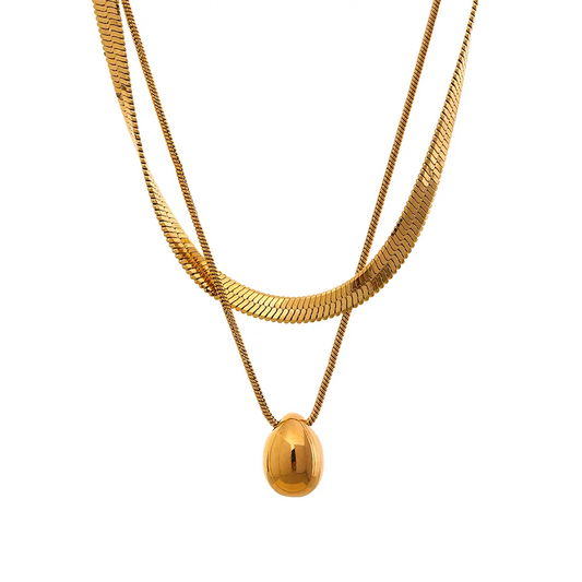 Aurelia Layered Herringbone & Egg Pendant Necklace