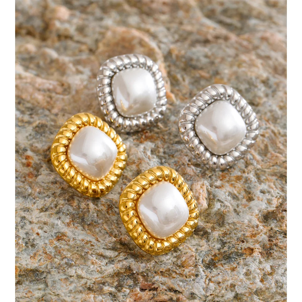 Bianca Cushion Pearl Stud Earrings