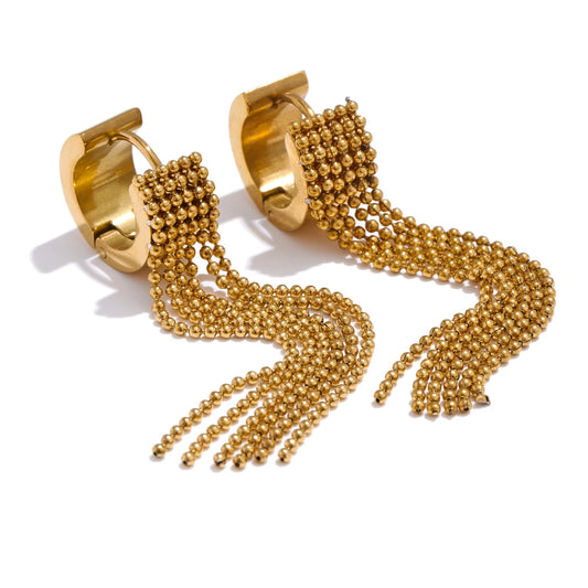 Solène Gold Tassel Huggie Earrings