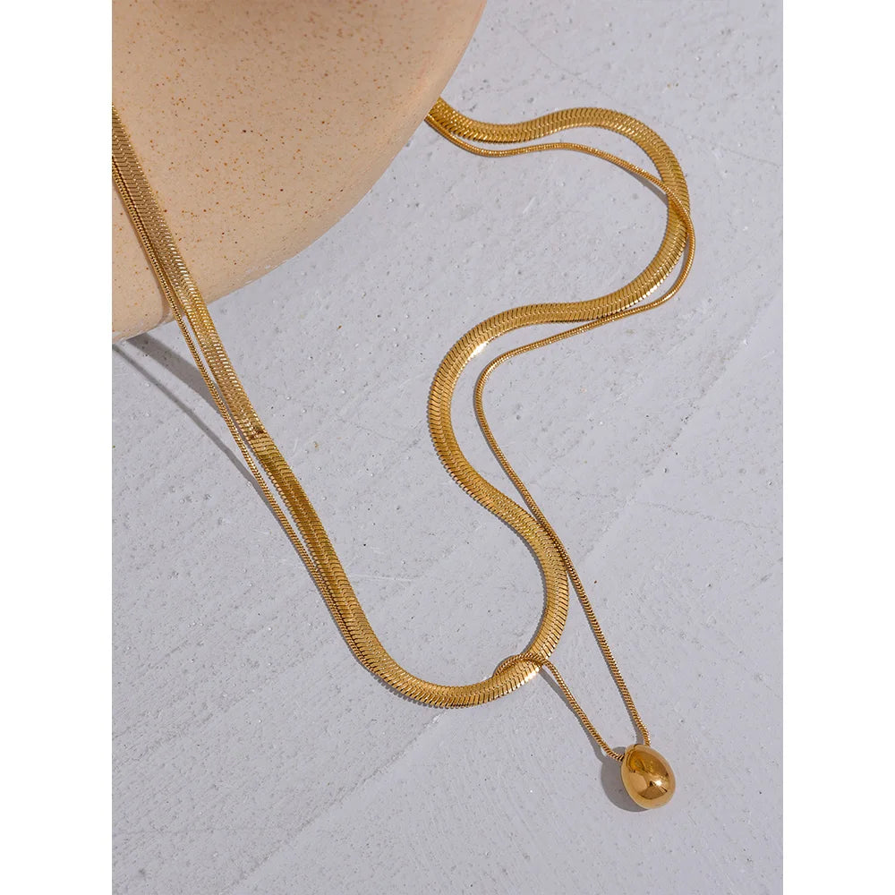Aurelia Layered Herringbone & Egg Pendant Necklace