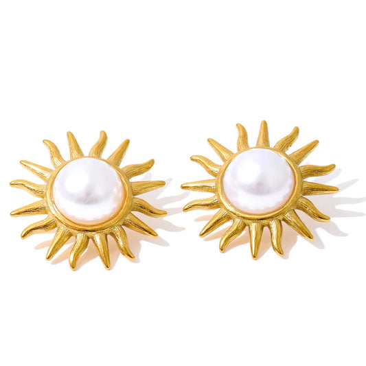 Soleil Pearl Sunburst Stud Earrings