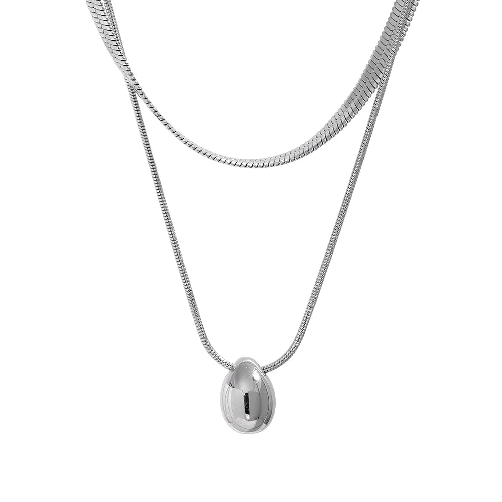 Aurelia Layered Herringbone & Egg Pendant Necklace